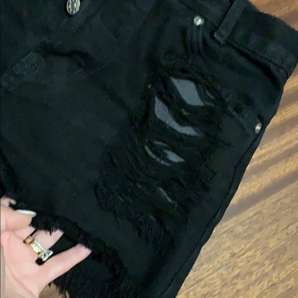 Black Ripped Denim Shorts - Picture 3 of 4